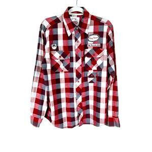 Modern Culture Plaid Shirt Red Black Gray White Medium Cotton Unisex Jacket